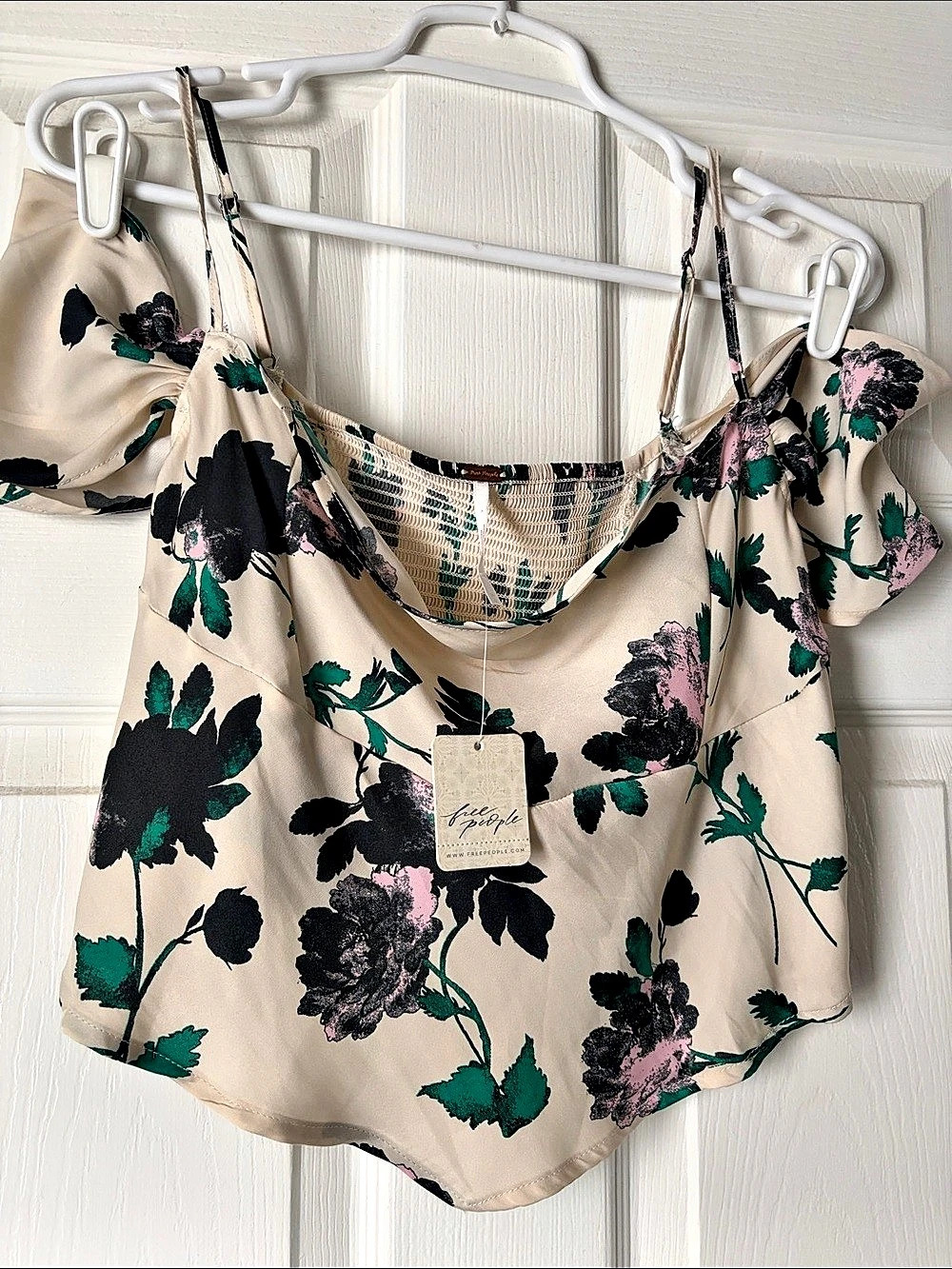 Free People Floral Crop Top in Cream & Green